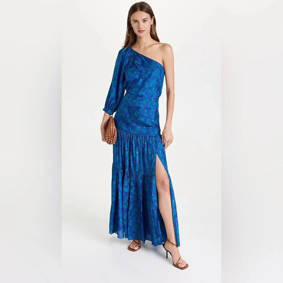 Veronica Beard Lyric One-Shoulder 100% Silk Top in Cobalt Multi Floral - Picture 14 of 14